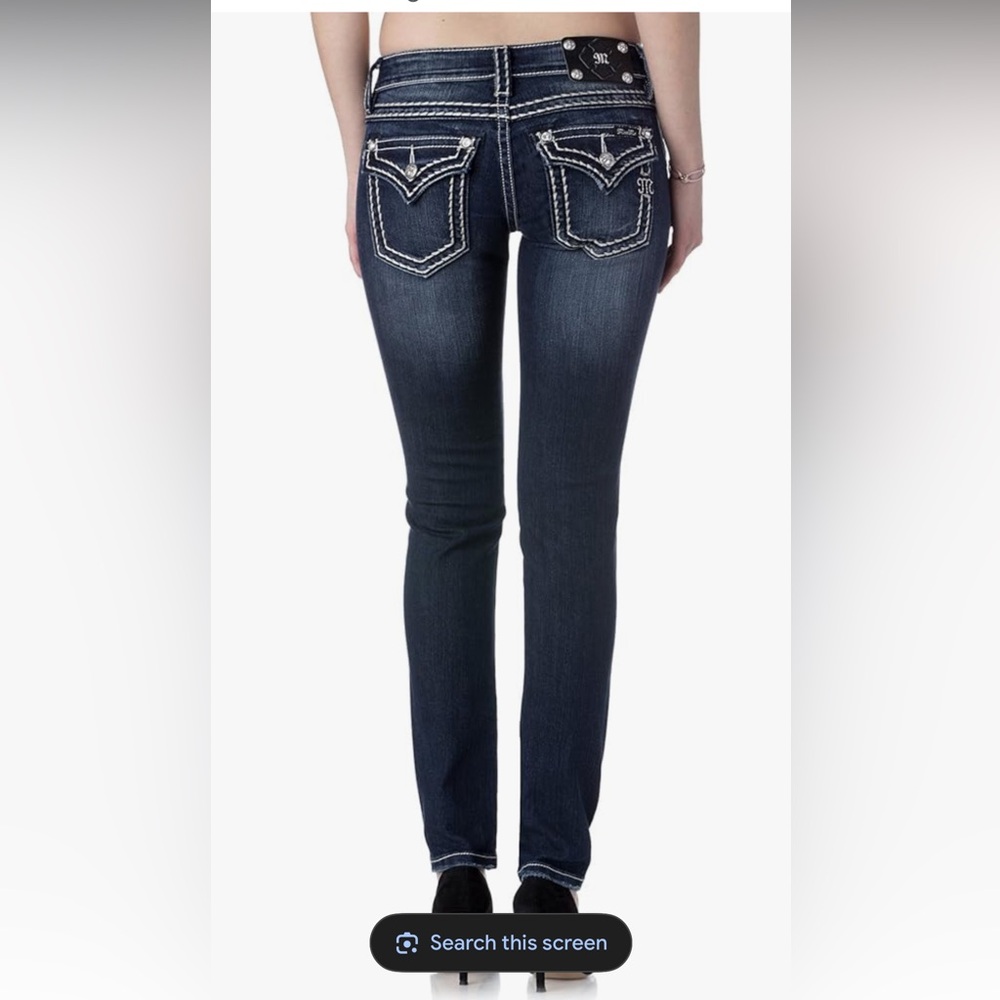 Miss Me Signature skinny Dark Indigo Skinny Jeans with White Contrast Stitching